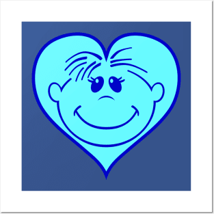 Smiley Heart Blue Posters and Art